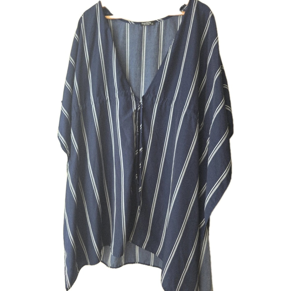 Evanhome Women's Blouse Navy Striped Kaffan Draustring Waist Size XXL